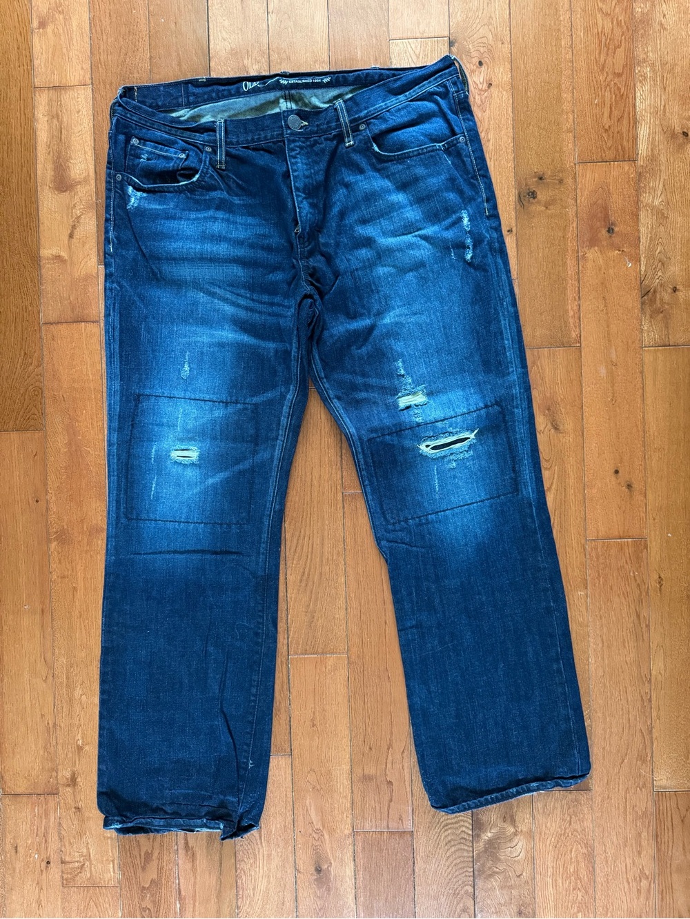 Old Navy Dark Blue Distressed Bootcut Jeans 40x34